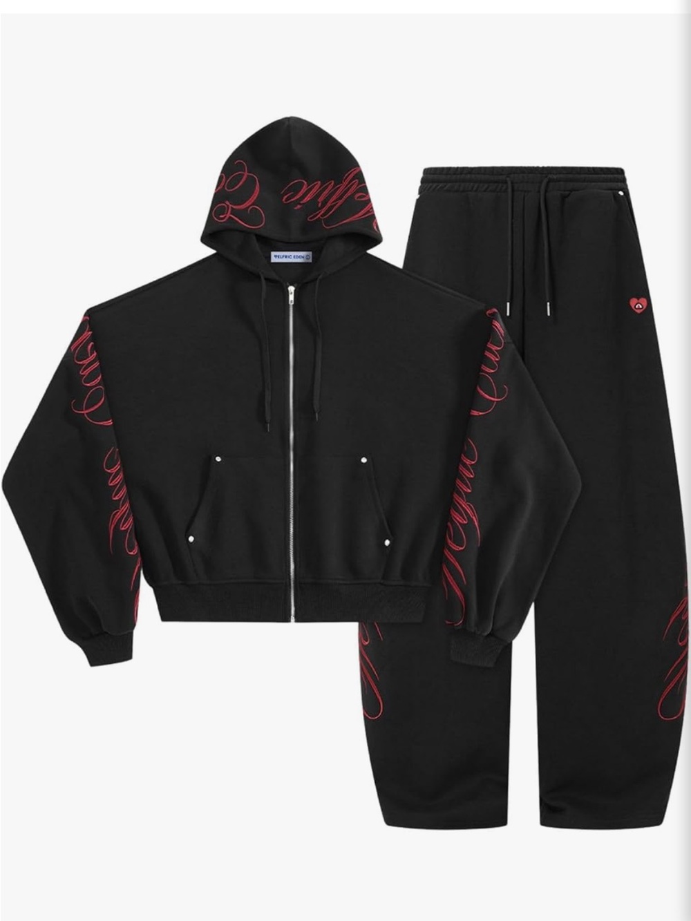 Aelfric Eden Black Bomber Zip Hoodie & Joggers with Red Script